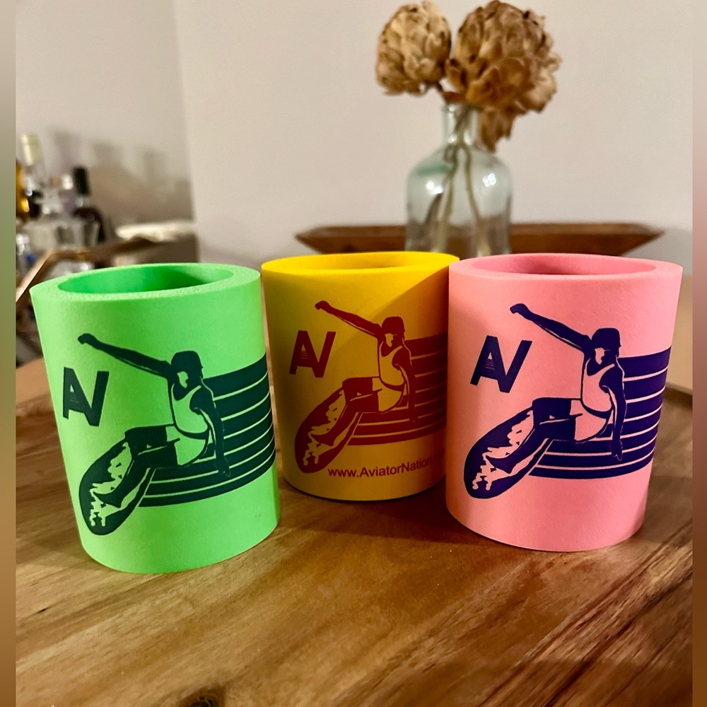 Aviator Nation Set of 3 Rad Insulated Koozie Drink Holders - Pink Green Yellow